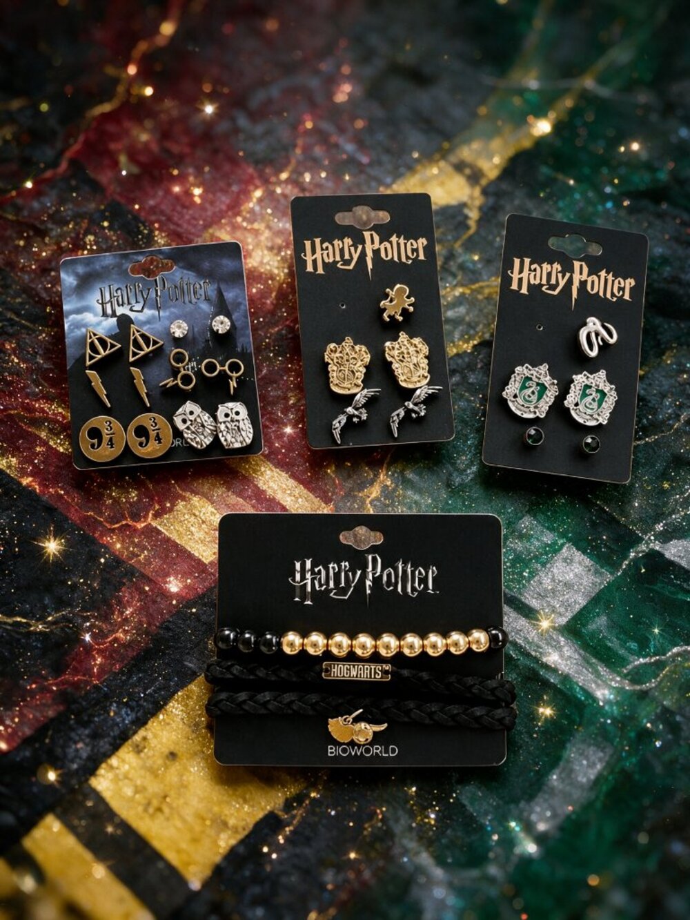 Warner Bros. Harry Potter Jewelry Bundle – Official Bracelets & Stud Earrings –